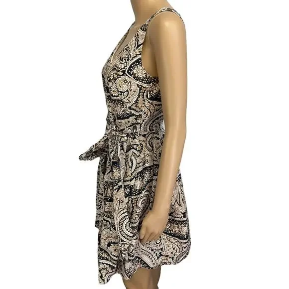 J. Crew Paisley Cotton Side Tie Dress Tan Navy Sleeveless 68682 Size 0 - Picture 6 of 12